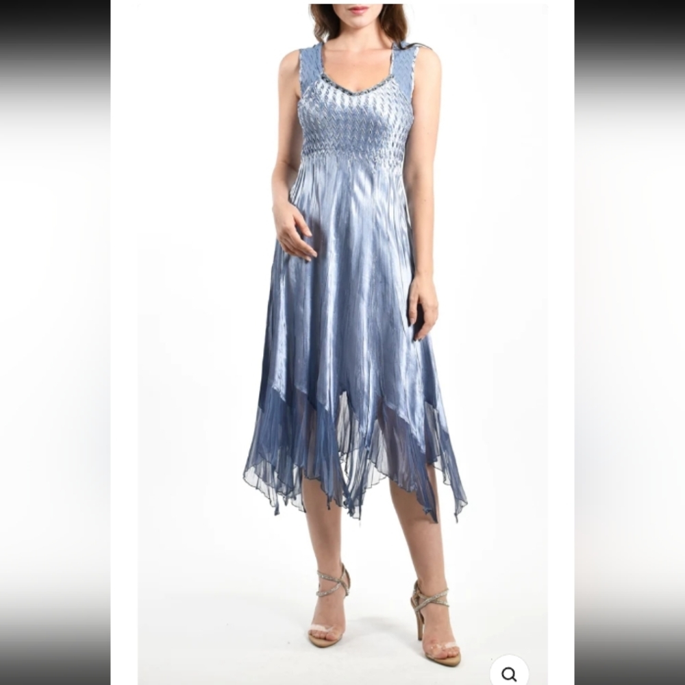 Komarov pleated assymetrical hem dress